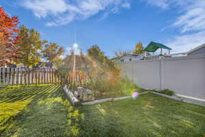 Fenced backyard with a garden