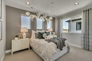 Bedroom with carpet and recessed lighting