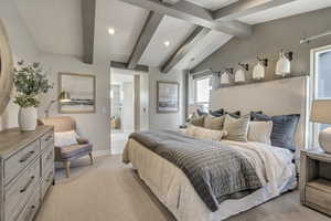 Bedroom featuring light carpet and recessed lighting