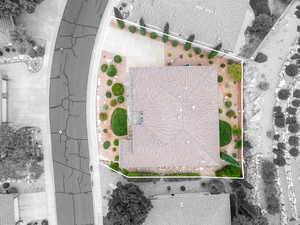 Aerial overview of property's location with property parcel outlined