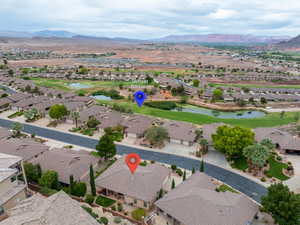 Aerial view of residential area with a water and mountain view