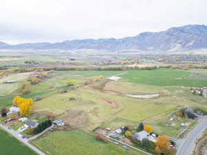 Aerial overview of property's location with a mountain backdrop