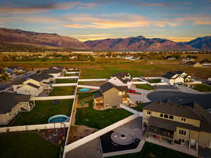 Aerial perspective of suburban area featuring mountains