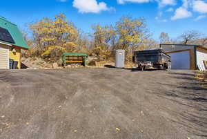View of detached garage