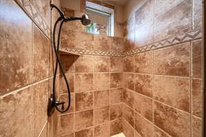 Bathroom view of tiled shower