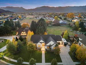 Aerial view at dusk of a mountain view and a residential view