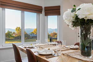Dining area with a mountain view