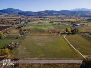 Overview of rural landscape featuring mountains