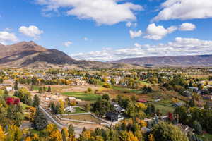 View of mountain backdrop featuring a tree filled landscape
