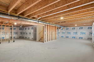 Unfinished below grade area featuring stairs