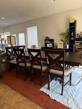 Dining area with a textured ceiling