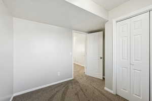 Unfurnished bedroom featuring carpet flooring, a closet, and a textured ceiling