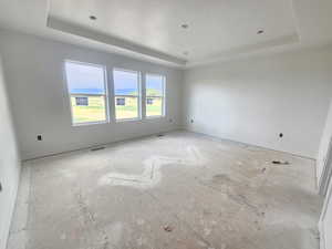 Empty room featuring a raised ceiling