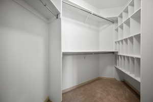 Spacious closet with light colored carpet