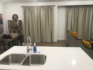 Kitchen with a sink and dark wood-style floors