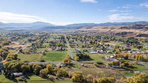 Aerial view of sparsely populated area featuring mountains