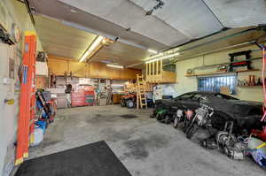 Garage with a workshop area