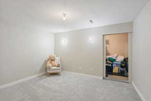 Unfurnished room with carpet floors and a textured ceiling