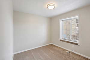 Carpeted empty room with baseboards