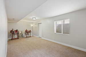 Sitting room featuring carpet and baseboards