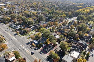 Aerial view of residential area with property parcel outlined