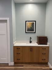 Bathroom featuring vanity and wood finished floors