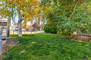 View of yard with a trampoline
