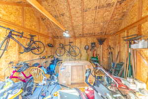Garage with a ceiling fan