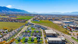 Bird's eye view of a mountainous background