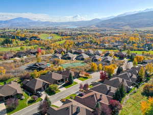 Aerial perspective of suburban area with mountains