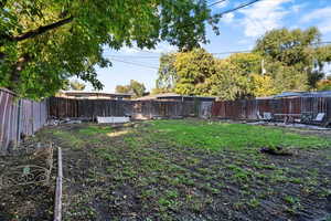 Fenced backyard featuring a patio
