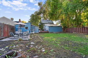 Fenced backyard with a patio area