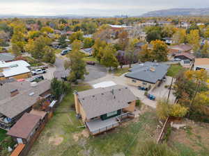 Aerial view of residential area with a mountainous background