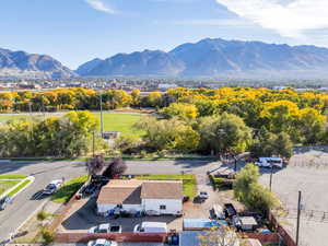 Drone / aerial view of a mountainous background