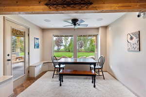 Dining area with a ceiling fan