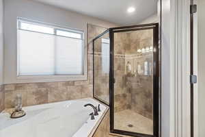 Bathroom with a bath and a stall shower