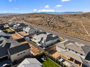 Aerial perspective of suburban area with mountains