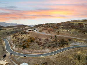 Aerial view at dusk of a mountain view