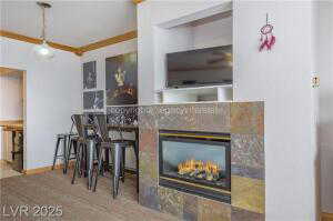 Living area featuring a fireplace