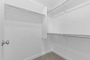 Walk in closet with carpet flooring