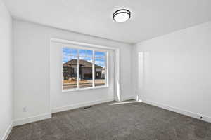 Empty room featuring carpet floors and a textured ceiling