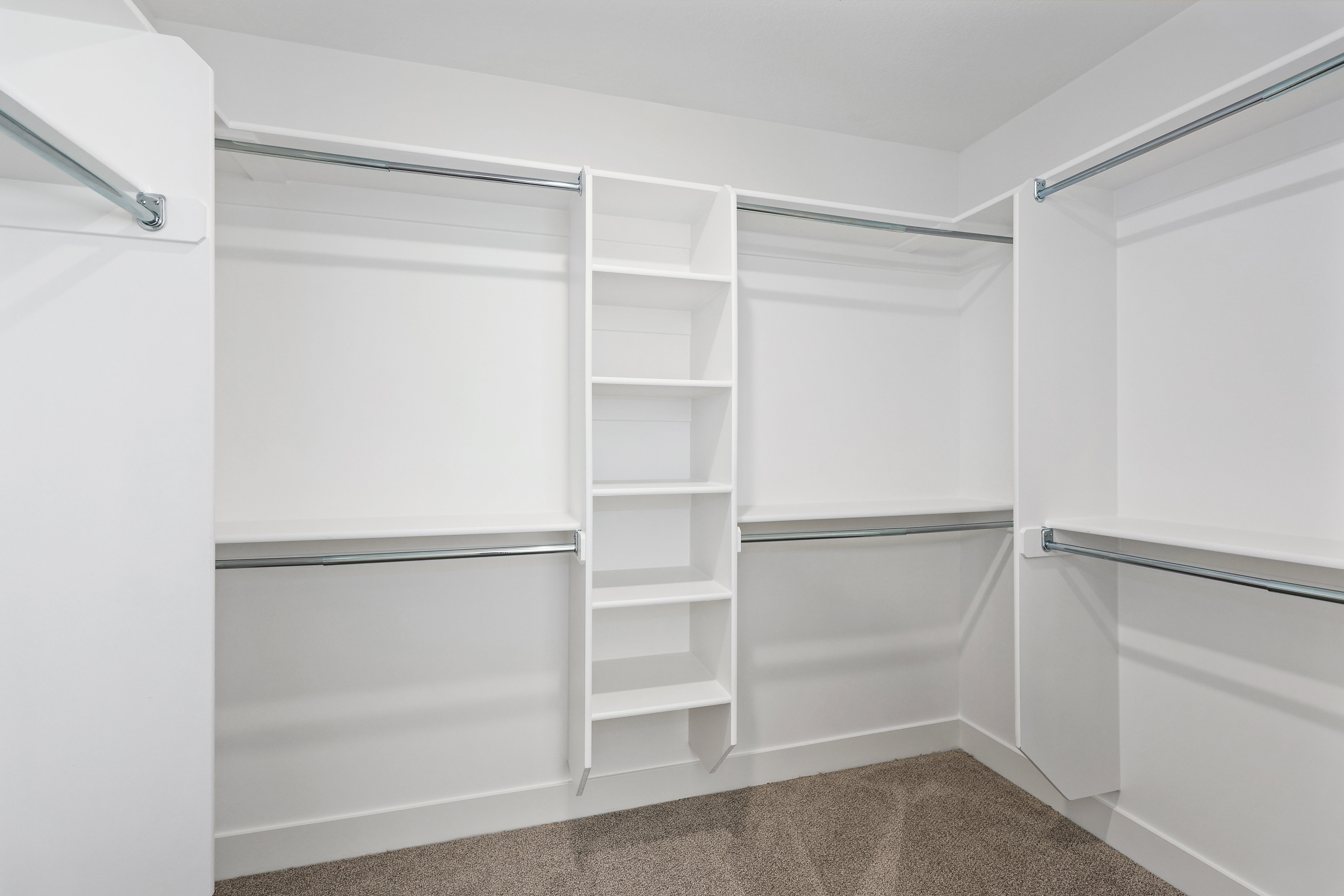 Spacious closet with light carpet