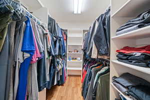 Walk in closet featuring light wood-style flooring