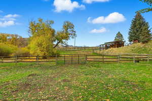 View of yard with a gate and a view of rural / pastoral area