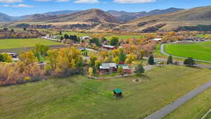 Overview of rural landscape with a mountainous background