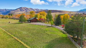 Mountain view with rural landscape and agricultural land