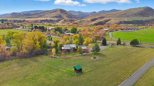 Overview of rural landscape with a mountainous background
