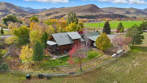 Overview of rural landscape with a mountainous background