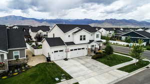 Aerial perspective of suburban area featuring mountains