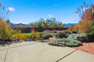 Fenced backyard featuring a patio
